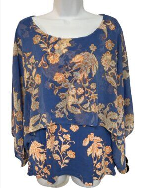 Ruby Rd. Ladies 1X Multicolor Double Layer round neck Blouse